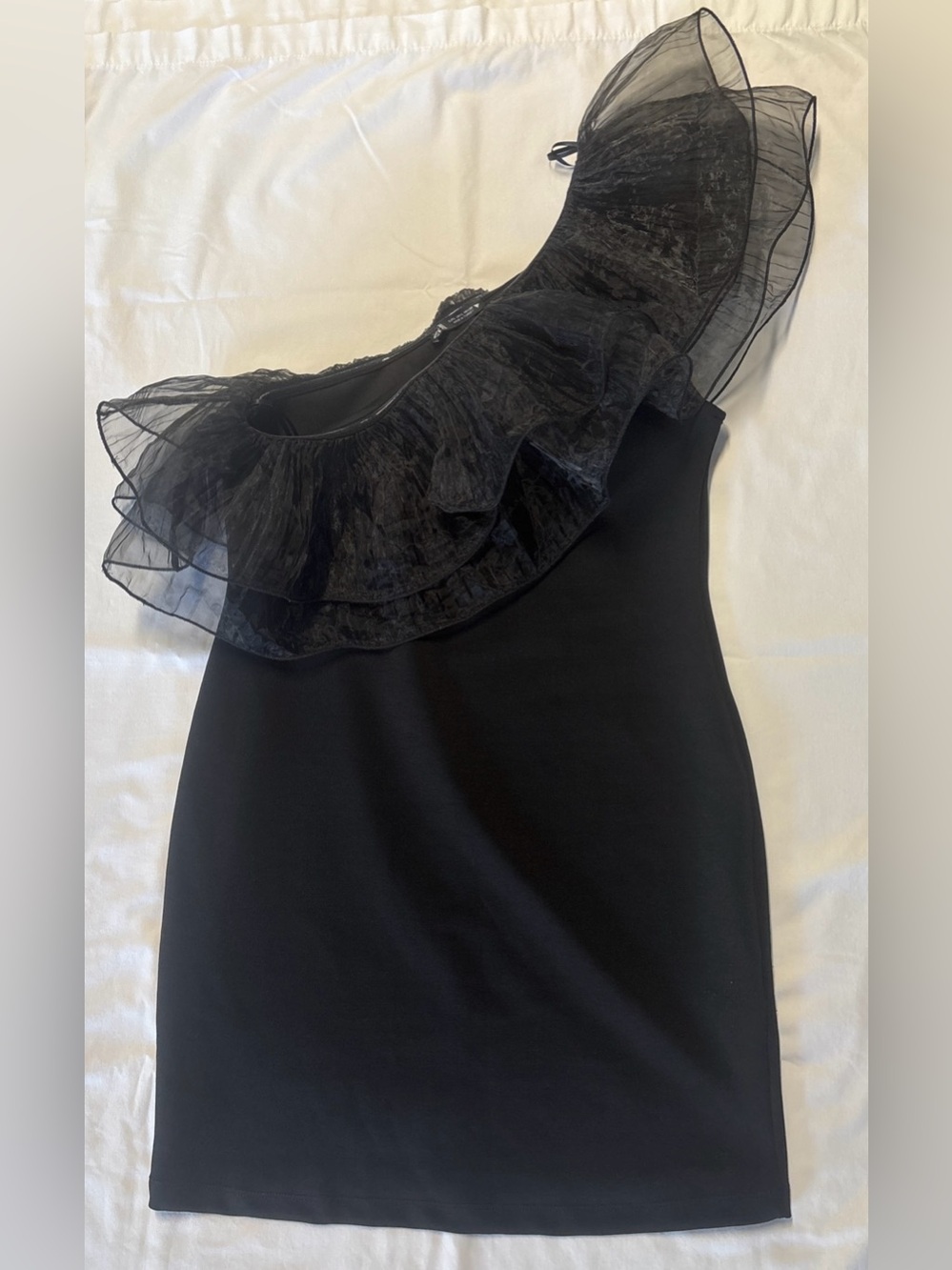 Zara Black Sheer Ruffle Neck Top